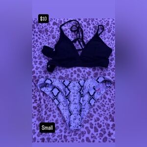 Black Bikini Top and Snake Print Bottom